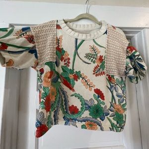 Floral Anthropologie short sleeve sweater